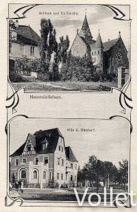 Dorfkirche aus dem Schlossgarten und Villa von K. Bischoff ca. 1920